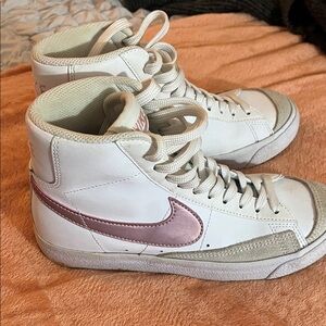 Nike Women's White and Pink High-Top Sneakers